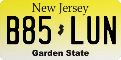 NJ license plate B85LUN
