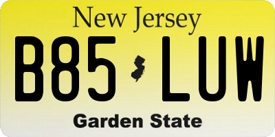 NJ license plate B85LUW