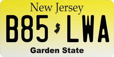 NJ license plate B85LWA