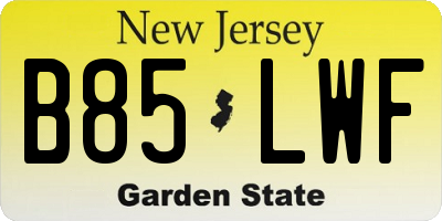 NJ license plate B85LWF