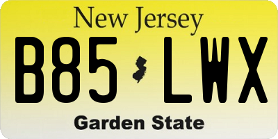 NJ license plate B85LWX