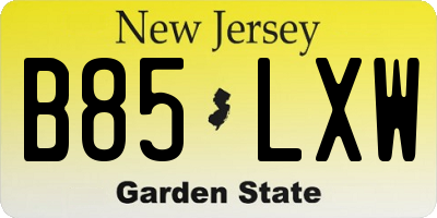 NJ license plate B85LXW