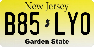 NJ license plate B85LYO