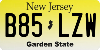 NJ license plate B85LZW