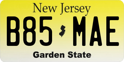 NJ license plate B85MAE