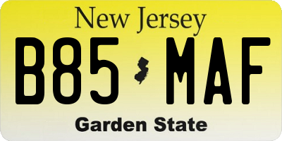 NJ license plate B85MAF