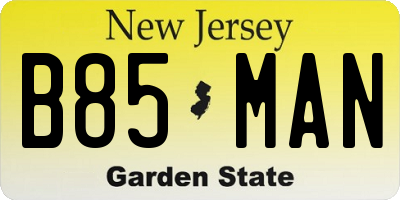 NJ license plate B85MAN