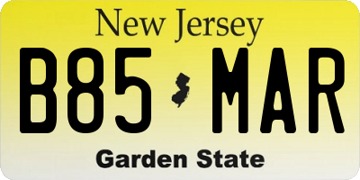 NJ license plate B85MAR