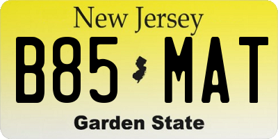 NJ license plate B85MAT