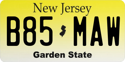 NJ license plate B85MAW