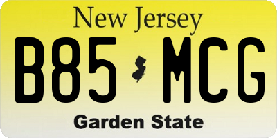 NJ license plate B85MCG