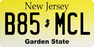 NJ license plate B85MCL