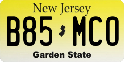 NJ license plate B85MCO