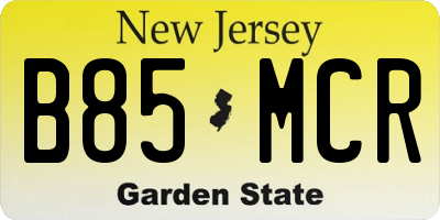 NJ license plate B85MCR