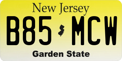 NJ license plate B85MCW