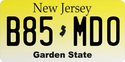 NJ license plate B85MDO