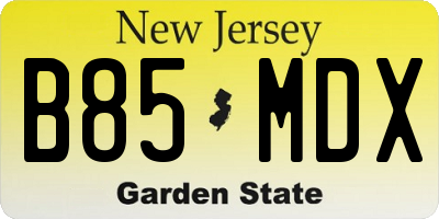 NJ license plate B85MDX