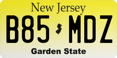 NJ license plate B85MDZ