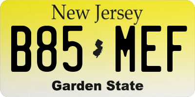 NJ license plate B85MEF