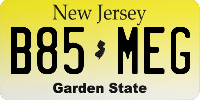 NJ license plate B85MEG