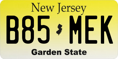 NJ license plate B85MEK