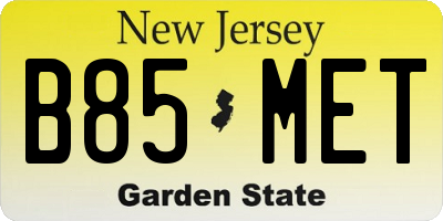 NJ license plate B85MET