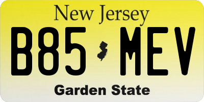 NJ license plate B85MEV