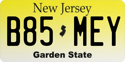 NJ license plate B85MEY
