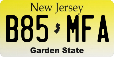 NJ license plate B85MFA