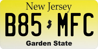 NJ license plate B85MFC