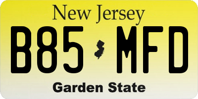 NJ license plate B85MFD