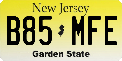 NJ license plate B85MFE