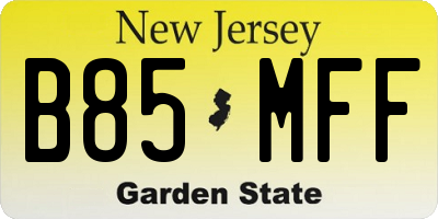 NJ license plate B85MFF