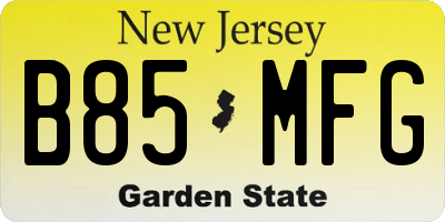 NJ license plate B85MFG
