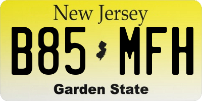 NJ license plate B85MFH