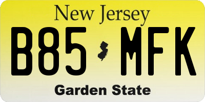 NJ license plate B85MFK