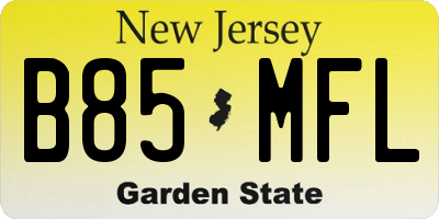 NJ license plate B85MFL