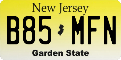 NJ license plate B85MFN