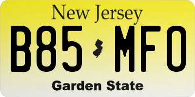 NJ license plate B85MFO