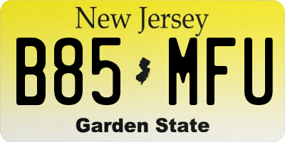 NJ license plate B85MFU