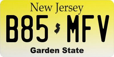 NJ license plate B85MFV