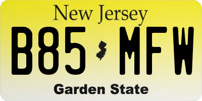 NJ license plate B85MFW