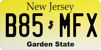 NJ license plate B85MFX