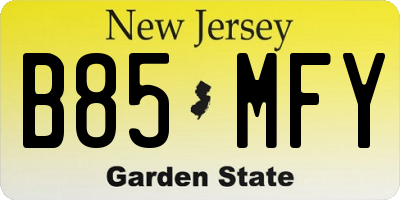 NJ license plate B85MFY