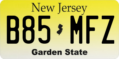 NJ license plate B85MFZ