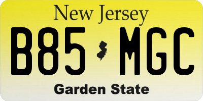 NJ license plate B85MGC