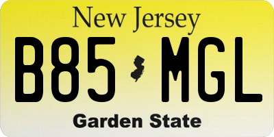 NJ license plate B85MGL