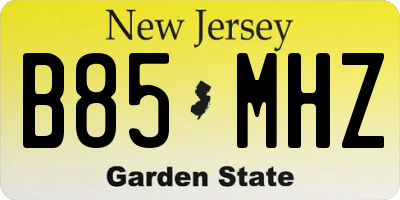NJ license plate B85MHZ