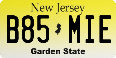 NJ license plate B85MIE