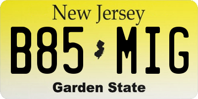 NJ license plate B85MIG